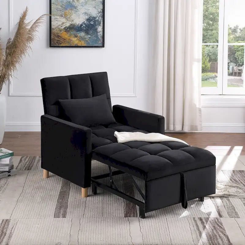 Chaise longue convertible 3-en-1 en lit, noir