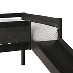 Lit mezzanine bas classique double CraftPorch avec tableau noir, toboggan et échelle