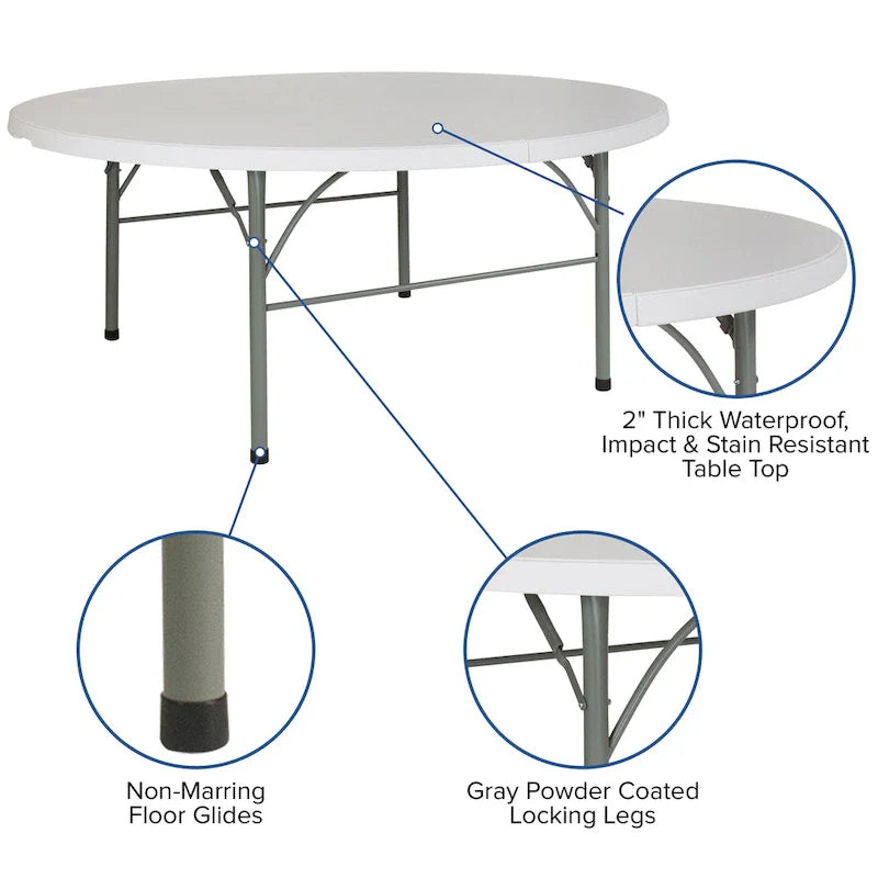 Table pliante ronde en plastique de 1,80 m avec poignée pour événements