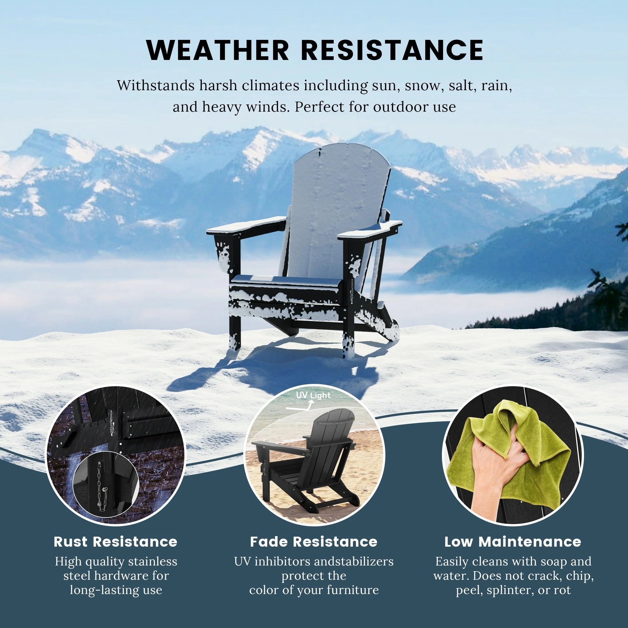 Chaise Adirondack pliante de patio d'extérieur tout temps résistante à la décoloration Polytrends Laguna