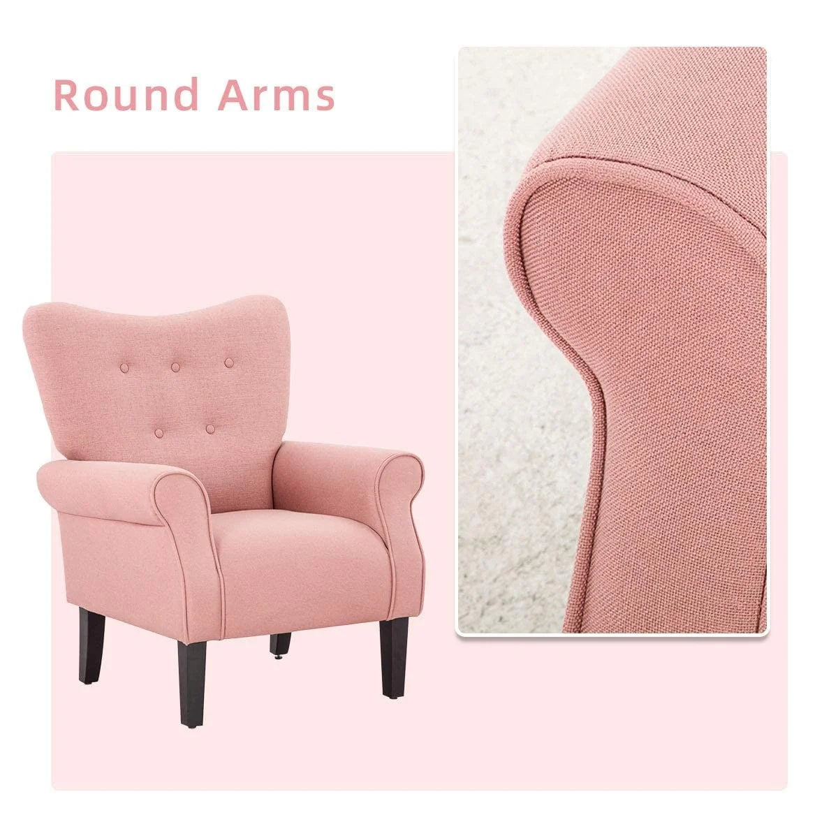 Fauteuil d'appoint moderne Erommy, fauteuil à dossier haut, canapé individuel en tissu capitonné avec pieds en bois pour salon