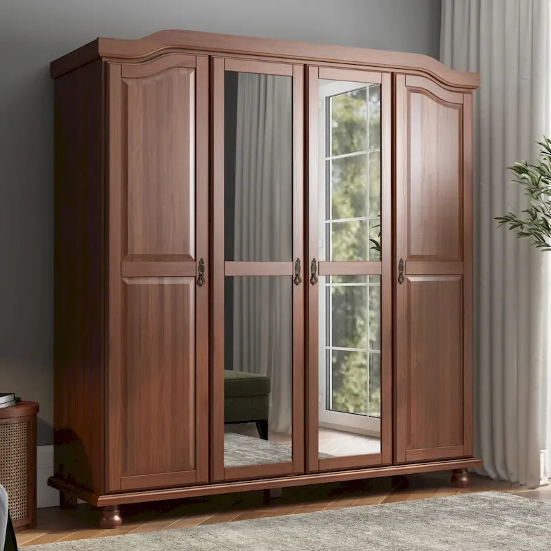Palace Imports Kyle Armoire 4 portes 100 % en bois massif avec portes en bois massif ou portes miroir