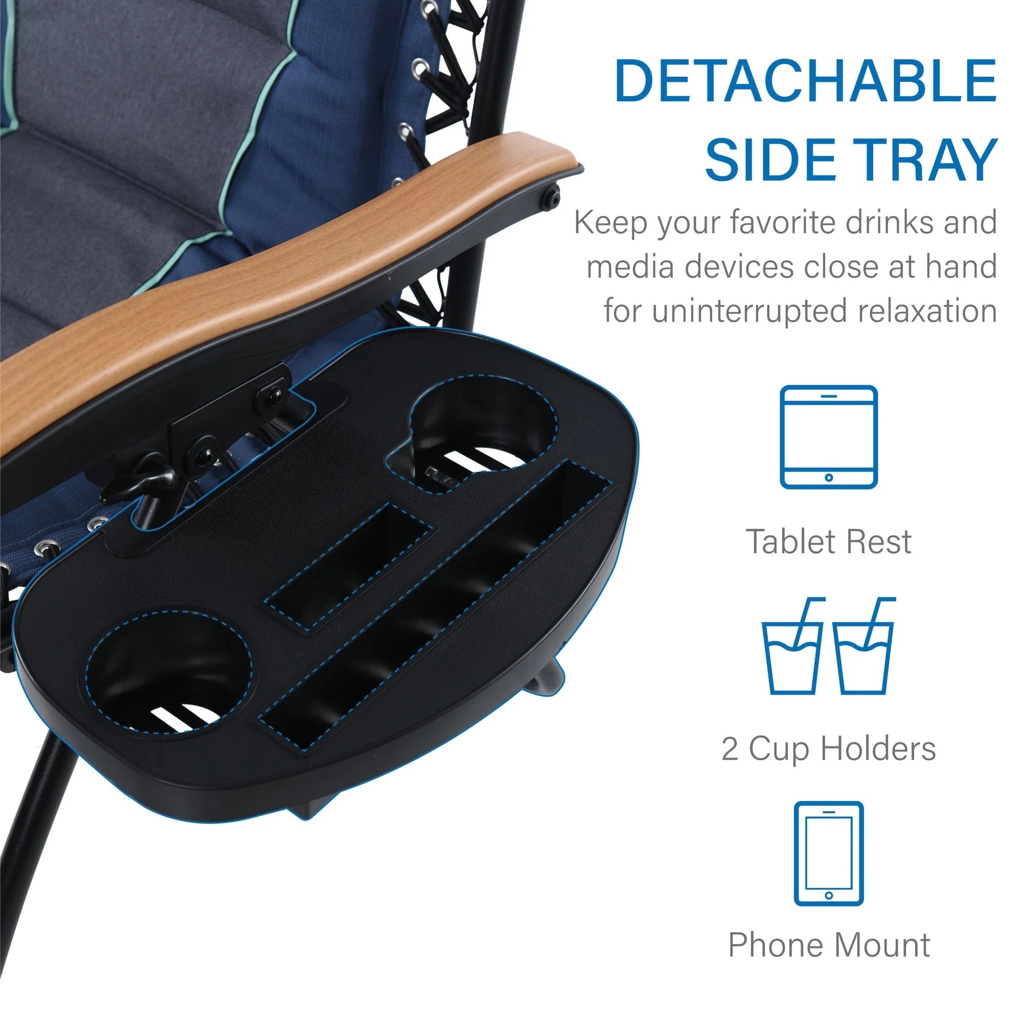 Fauteuil de relaxation zéro gravité XL surdimensionné et rembourré, avec accoudoirs plus larges, inclinable et porte-gobelet - N/A