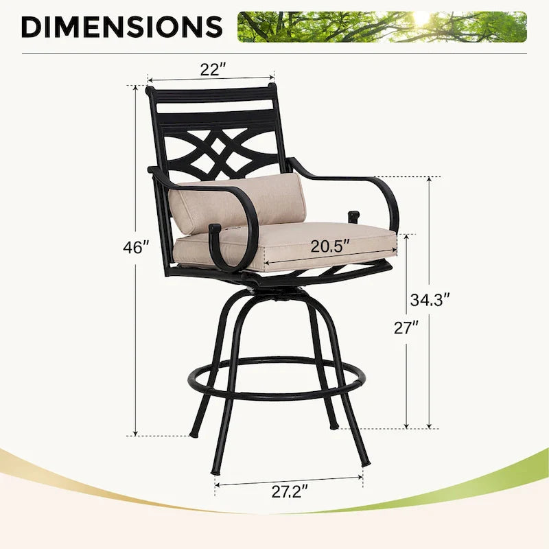 Lot de 4 tabourets de bar pivotants en métal avec coussins pour l'extérieur