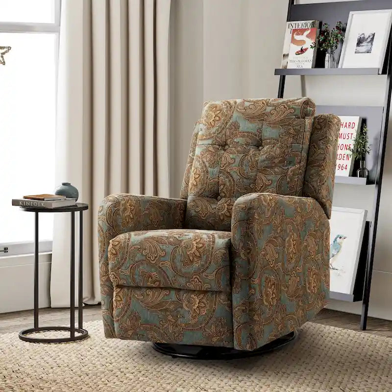 Fauteuil inclinable pivotant manuel Arlette contemporain à fleurs avec dossier capitonné