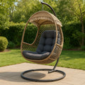 Hanging chair in synthetic rattan with steel frame, polyester cushion, Brown/Grey, 200 cm x 95 cm x 75 cm