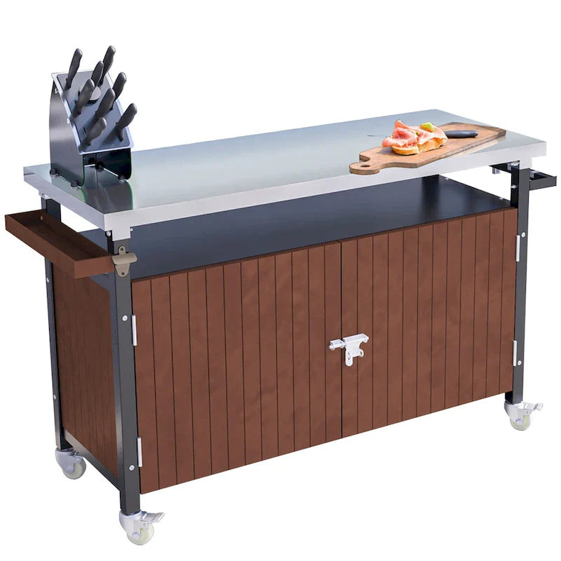 Desserte de barbecue d'extérieur avec plateau en acier inoxydable (tabouret non inclus)