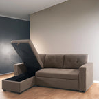 Canapé d'angle réversible convertible avec lit gigogne, méridienne avec rangement dissimulé et pieds durables