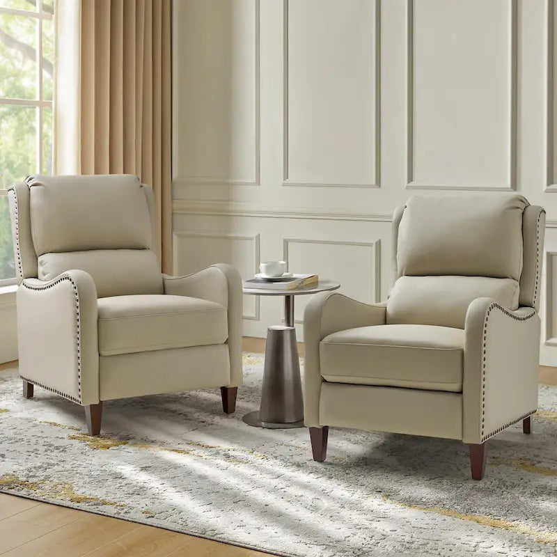 Fauteuil inclinable Brigida moderne en cuir véritable avec clous décoratifs et repose-pieds réglable (lot de 2) par HULALA HOME