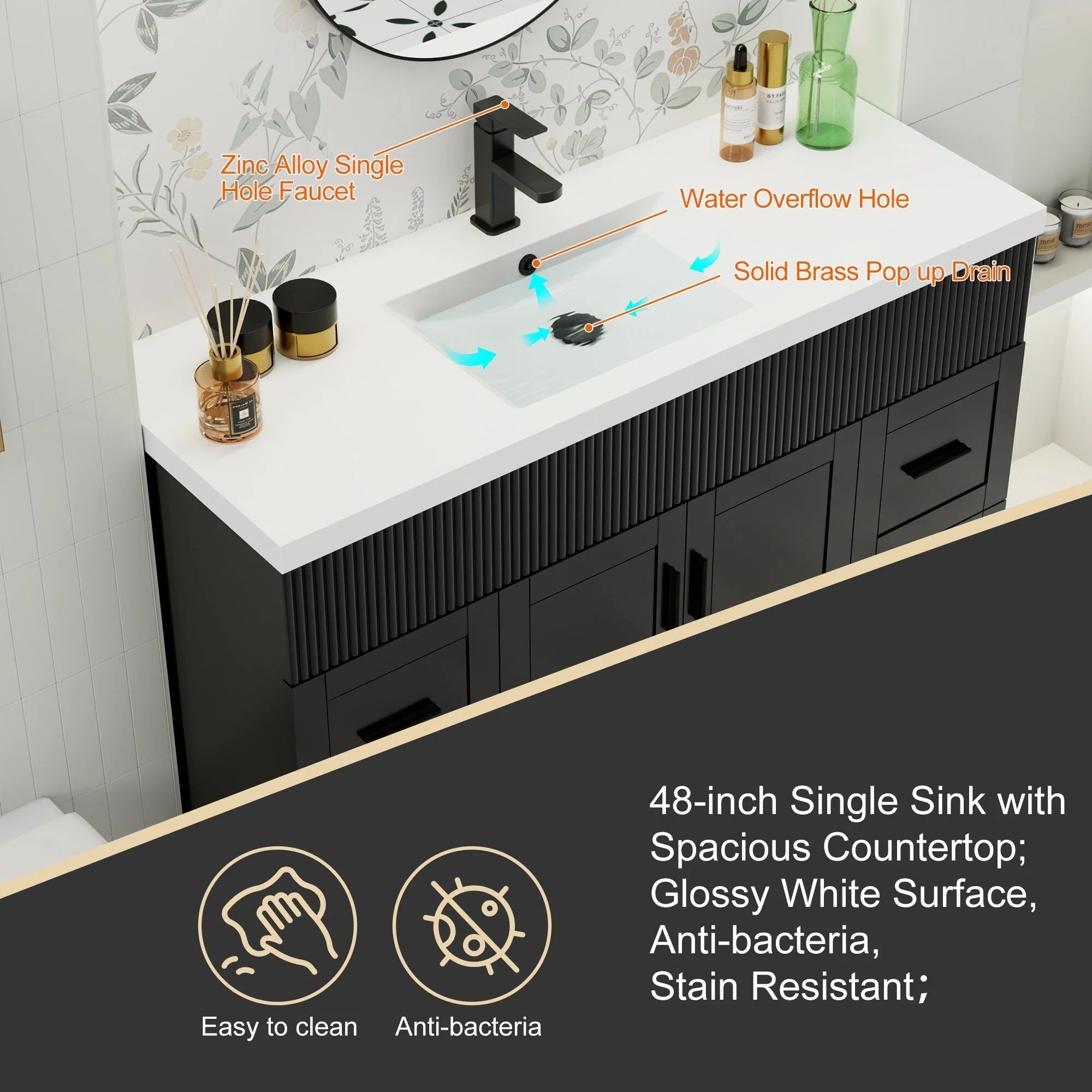 Meuble-lavabo Wavy Line 30/36/48 avec évier et robinet