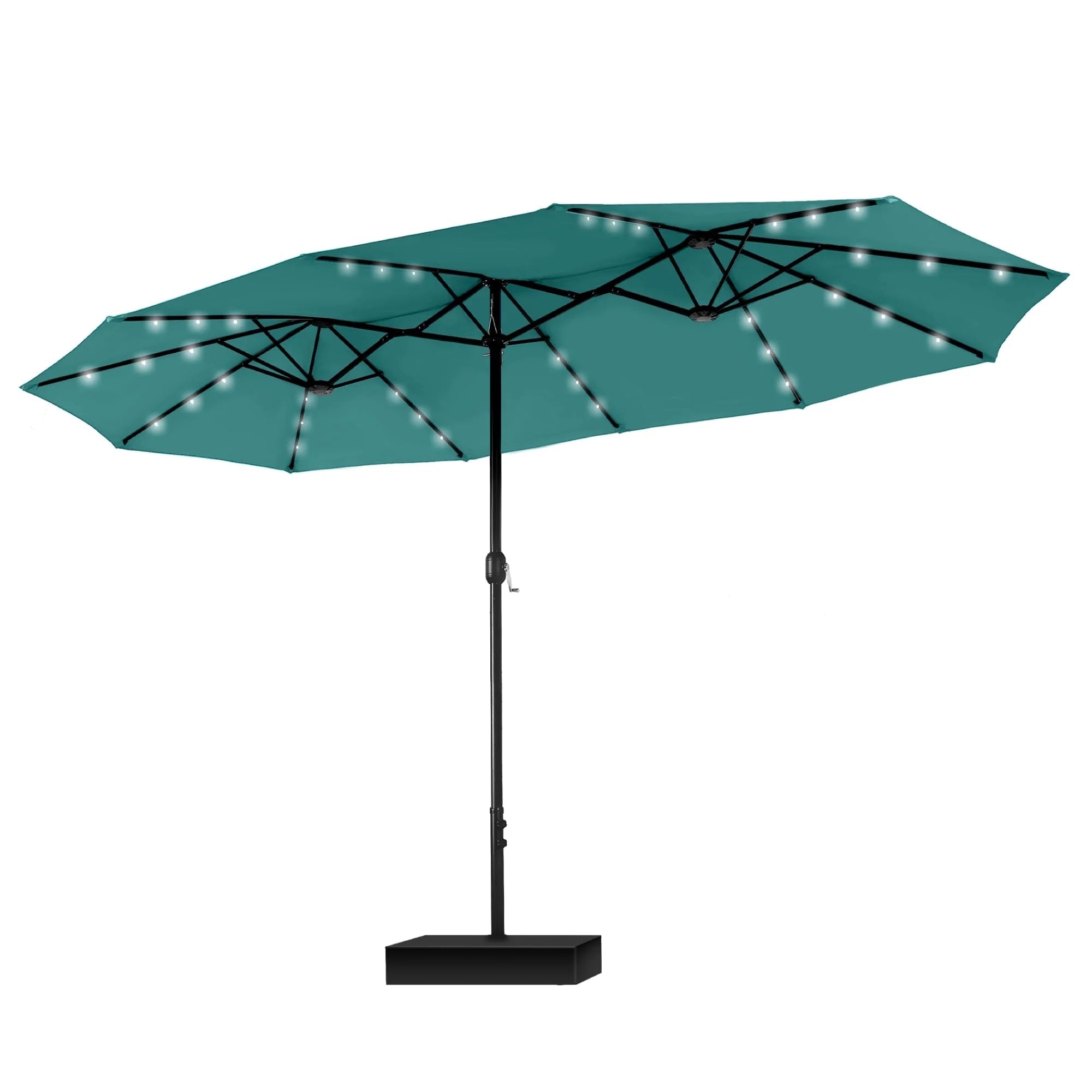 MAISON ARTS Parasol de marché extérieur rectangulaire de 4,5 m avec manivelle, double face, lumières LED solaires et base incluse