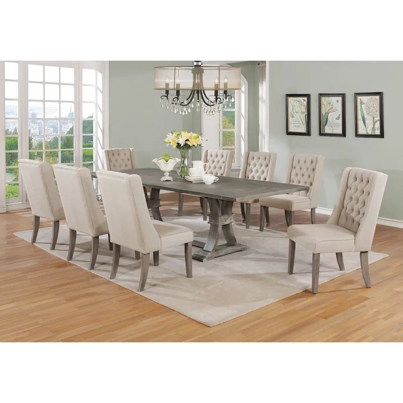 Ensemble de salle à manger extensible gris rustique 9 pièces Best Quality Furniture