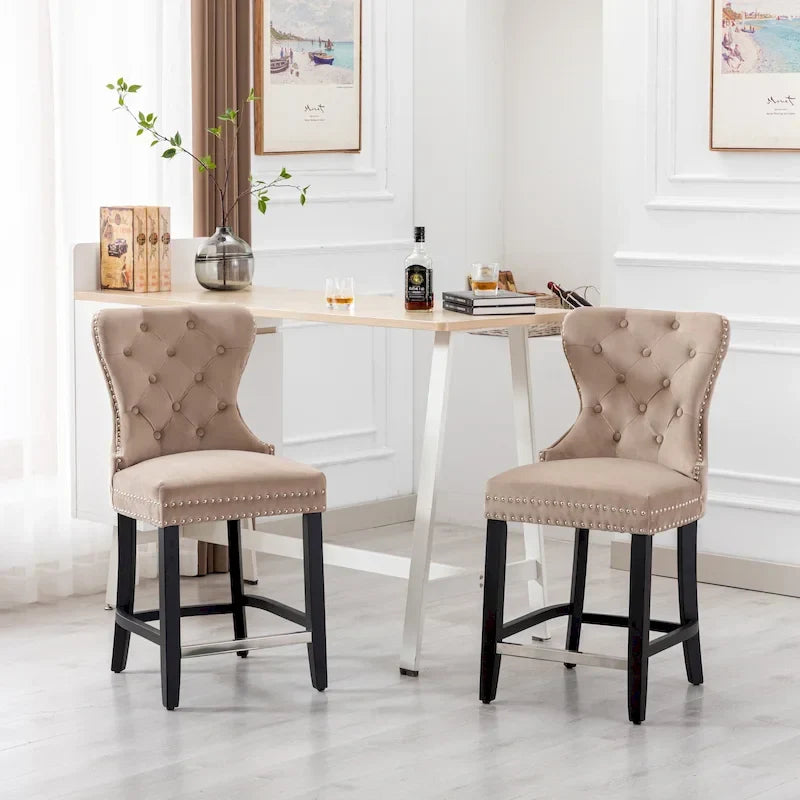 Tabouret de comptoir Carter 24 Wingback capitonné avec clous (lot de 2)