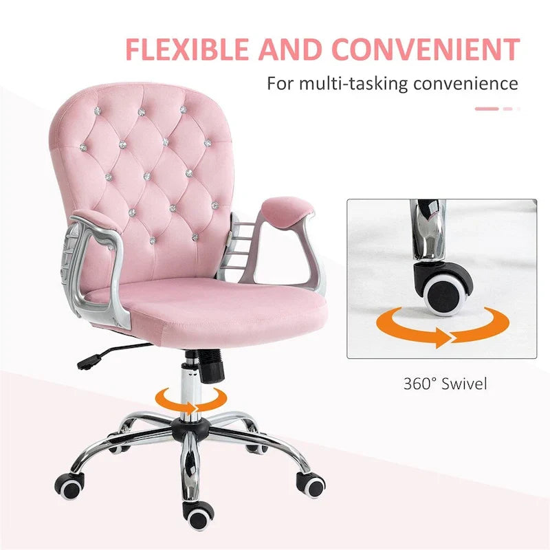 Chaise de bureau à domicile en velours réglable en hauteur avec accoudoirs rembourrés et roulettes - N/A