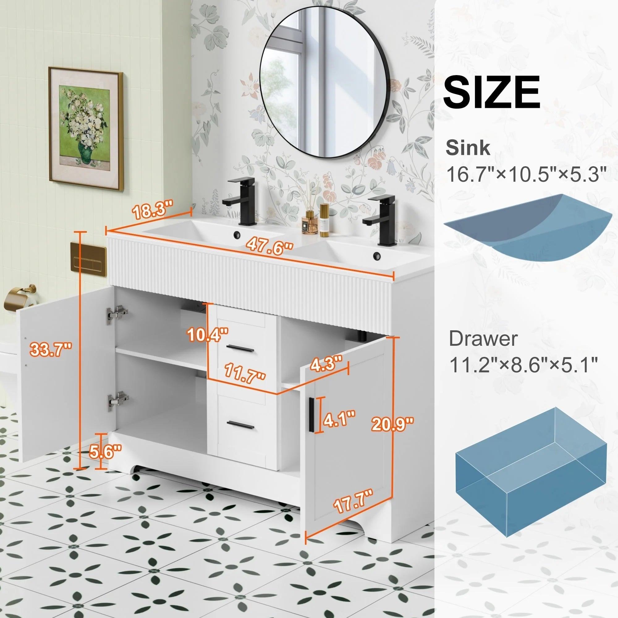 Meuble-lavabo Wavy Line 30/36/48 avec évier et robinet