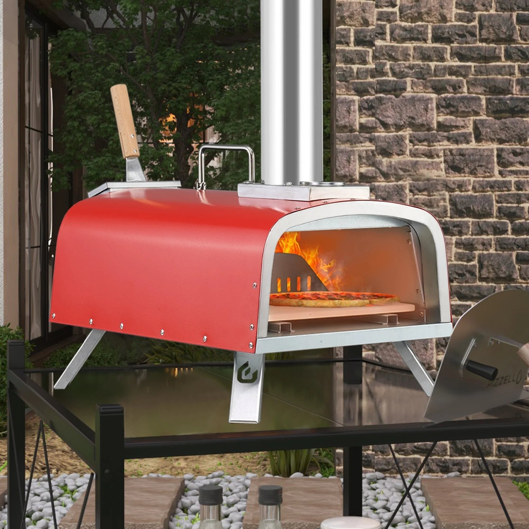 Four à pizza d'extérieur multi-combustibles avec brûleur à gaz et boîte à bois - 30 cm