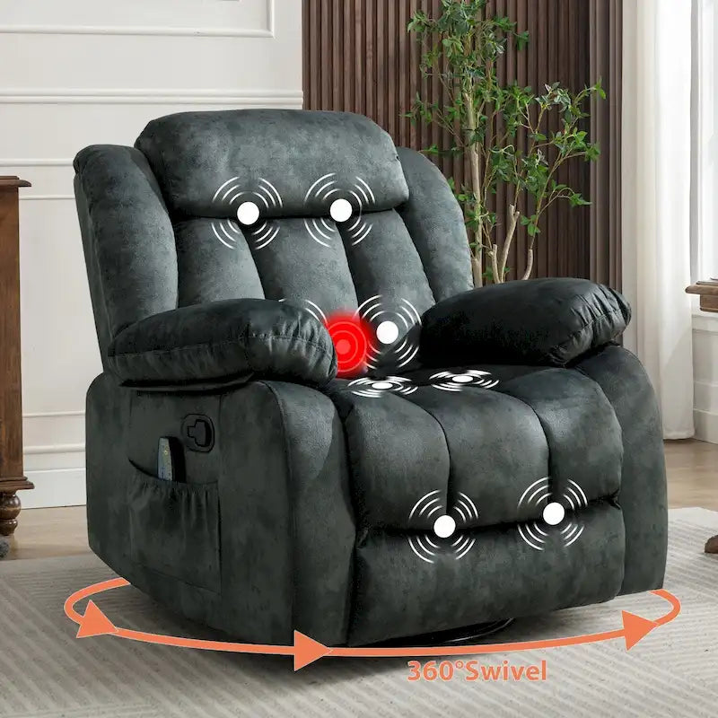 Fauteuil inclinable et pivotant à 360° avec massage manuel, chaleur et vibrations