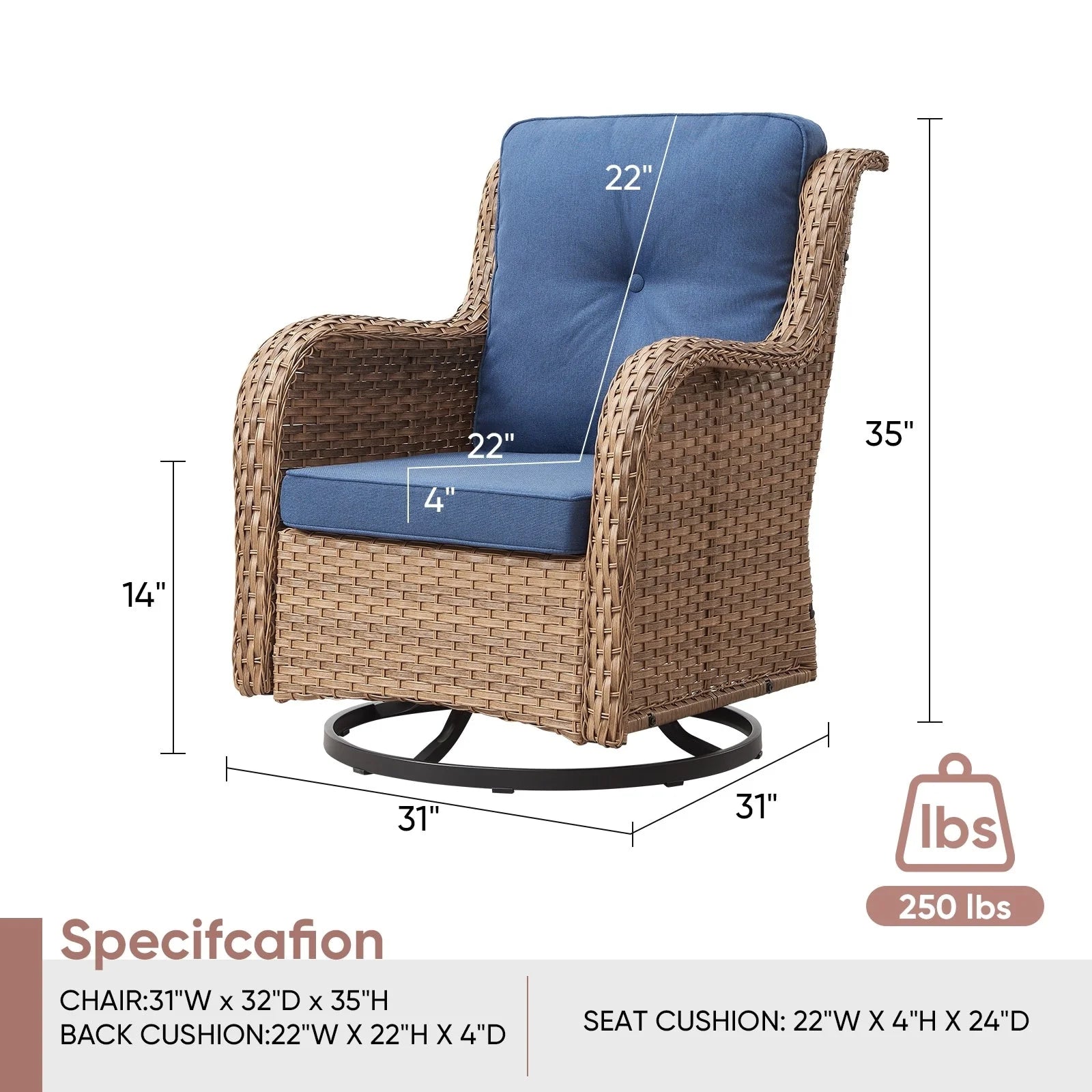 Chaises longues à bascule d'extérieur Gymojoy en osier avec base pivotante (lot de 2)