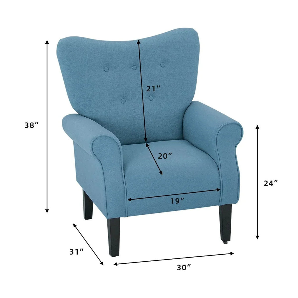 Fauteuil d'appoint moderne Erommy, fauteuil à dossier haut, canapé individuel en tissu capitonné avec pieds en bois pour salon