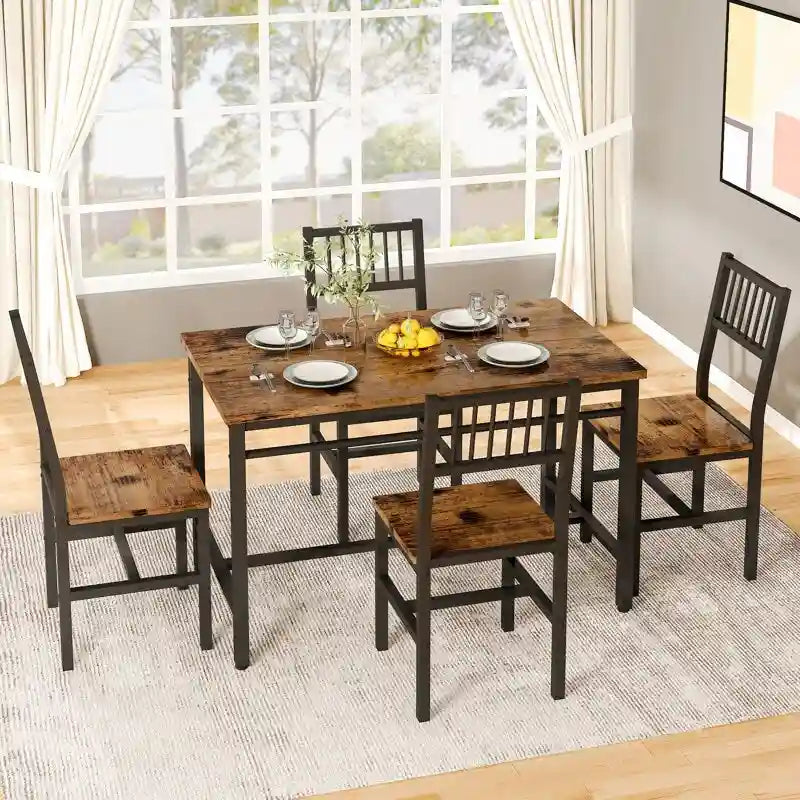 Ensemble de salle à manger 4 personnes, ensemble de table de salle à manger 5 pièces avec cadre en métal pour le petit-déjeuner, la salle à manger, la cuisine