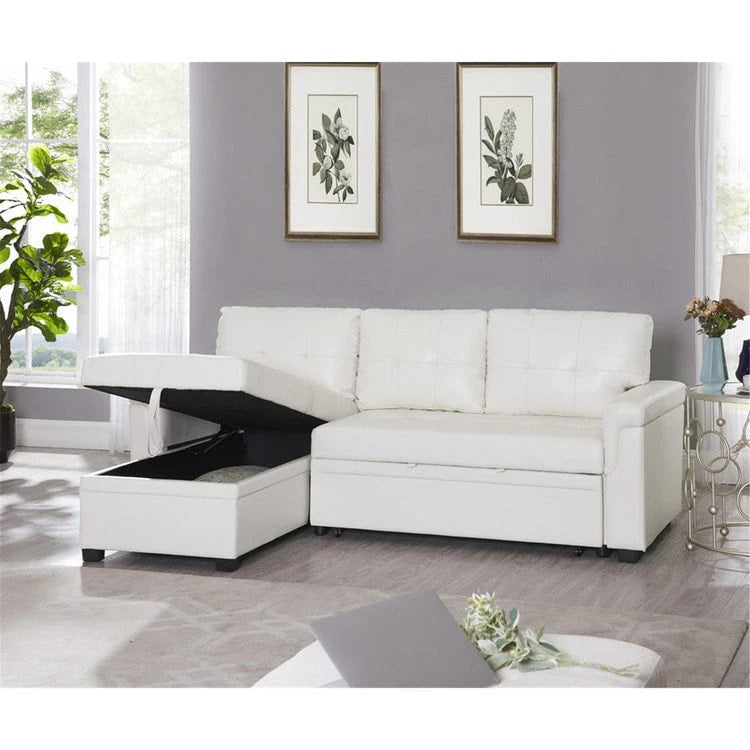 Canapé d'angle réversible convertible avec lit gigogne, méridienne avec rangement dissimulé et pieds durables