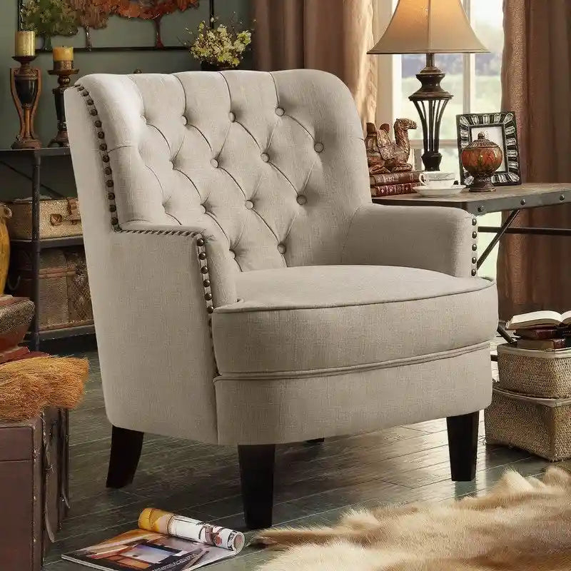 Fauteuil d'appoint capitonné à oreilles large de 76 cm en velours/lin Mignon de Moser Bay