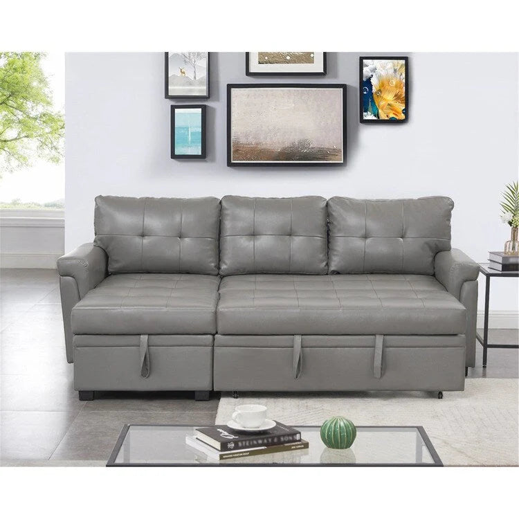 Canapé d'angle réversible convertible avec lit gigogne, méridienne avec rangement dissimulé et pieds durables