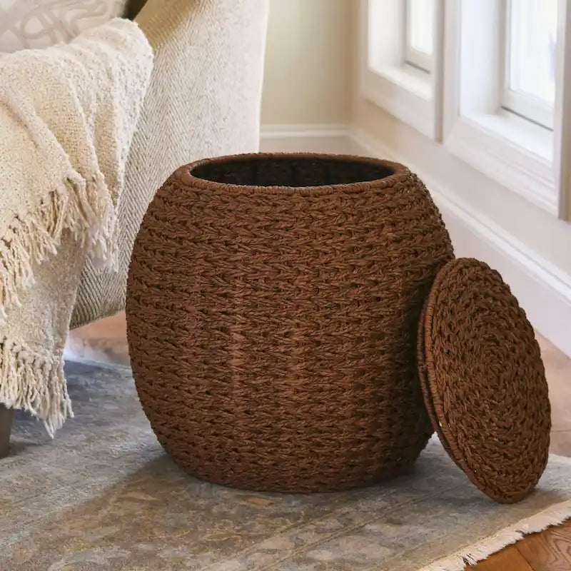 Table d'appoint avec panier de rangement en osier tressé à la main Household Essentials - 17,0 L x 17,0 l x 19,0 H