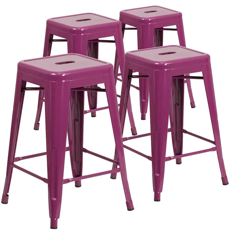 Lot de 4 tabourets de comptoir sans dossier en métal de 61 cm, pour l'intérieur ou l'extérieur, avec assise carrée