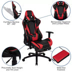 Chaise de jeu Flash Furniture X30 Chaise de bureau ergonomique de course avec dossier entièrement inclinable et repose-pieds coulissant en cuir souple rouge