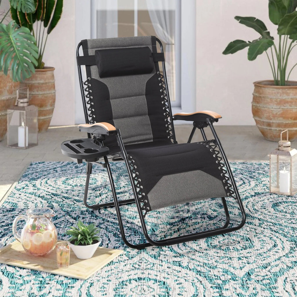 Fauteuil de relaxation zéro gravité XL surdimensionné et rembourré, avec accoudoirs plus larges, inclinable et porte-gobelet - N/A