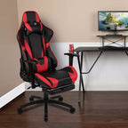 Chaise de jeu ergonomique Emma and Oliver Racing avec dossier inclinable et repose-pieds en similicuir rouge