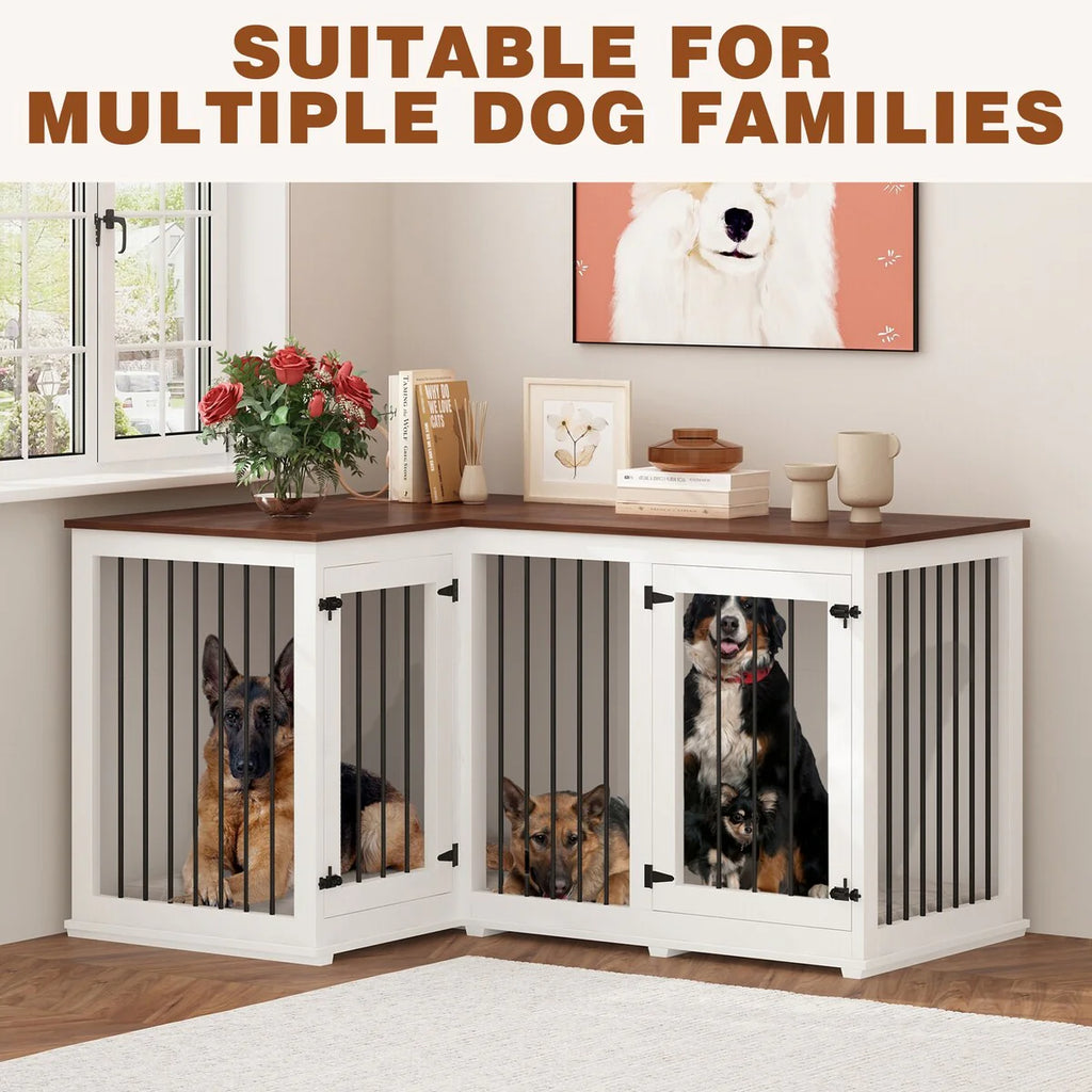 Meuble Grande Cage d'Angle pour 2 Chiens, Cage en Forme de L - 58,7X41,1
