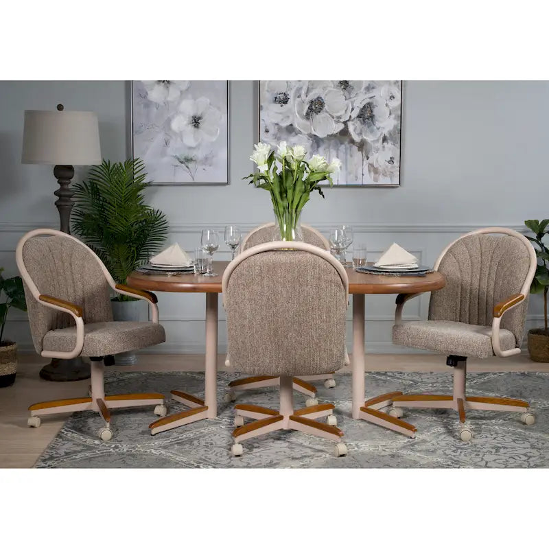 Chaise à roulettes pivotante et inclinable avec coussin pour repas décontractés