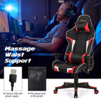 Chaise de bureau de jeu de massage inclinable et pivotante Costway avec support lombaire