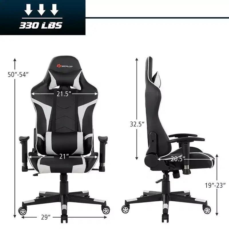 Chaise de bureau de jeu de massage inclinable et pivotante Costway avec support lombaire