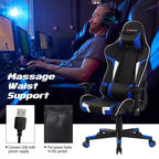 Chaise de bureau de jeu de massage inclinable et pivotante Costway avec support lombaire