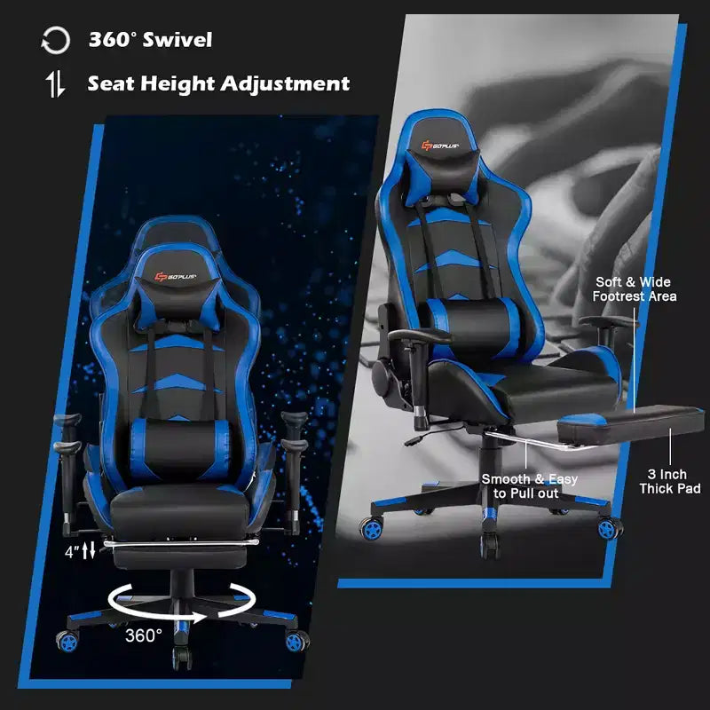 Chaise de bureau de massage gamer inclinable et pivotante Costway Racing avec repose-pieds