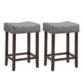 Costway Set of 2 Nailhead Saddle Bar Stools 24'' Height w/ Fabric Seat & Wood Legs BeigeGray