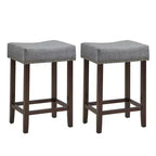 Costway Set of 2 Nailhead Saddle Bar Stools 24'' Height w/ Fabric Seat & Wood Legs BeigeGray