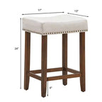 Costway Lot de 2 Tabourets de Bar en Tissu à Rivets Hauteur 24'' avec Siège en Tissu et Pieds en Bois Gris-Beige