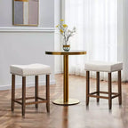 Costway Lot de 2 Tabourets de Bar en Tissu à Rivets Hauteur 24'' avec Siège en Tissu et Pieds en Bois Gris-Beige