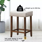 Costway Lot de 2 Tabourets de Bar en Tissu à Rivets Hauteur 24'' avec Siège en Tissu et Pieds en Bois Gris-Beige