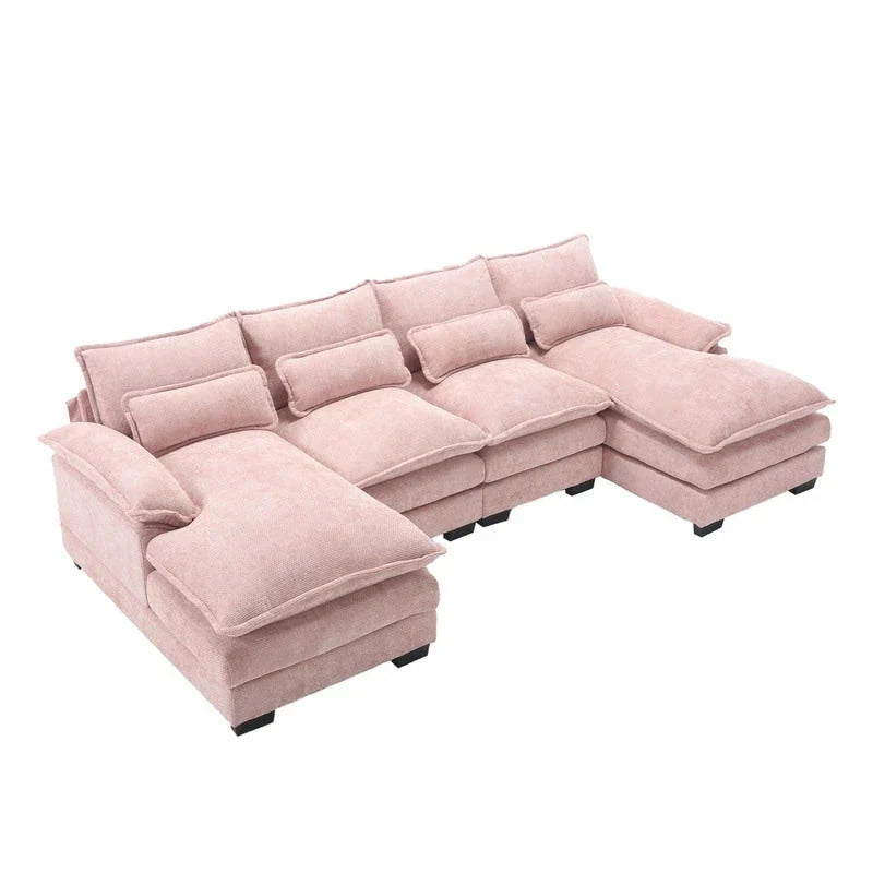 Canapé sectionnel Cloud pour salon, canapé moderne en chenille/bouclette en forme de U, canapé-lit modulaire confortable avec double méridienne