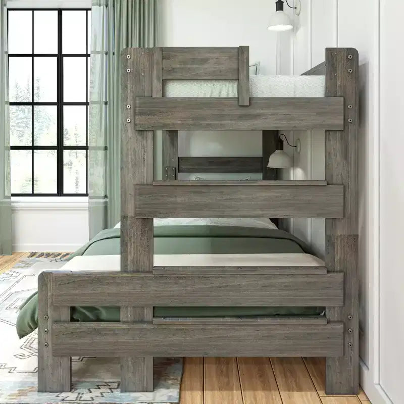 Lits superposés Max & Lily, jumeaux sur lits doubles, lits superposés modernes en bois massif de style ferme pour enfants