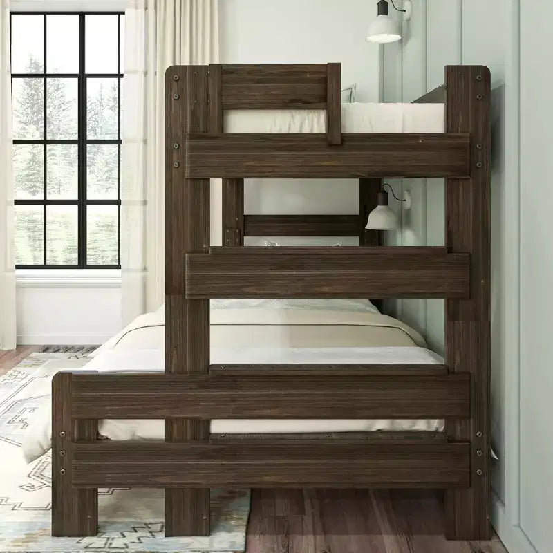 Lits superposés Max & Lily, jumeaux sur lits doubles, lits superposés modernes en bois massif de style ferme pour enfants