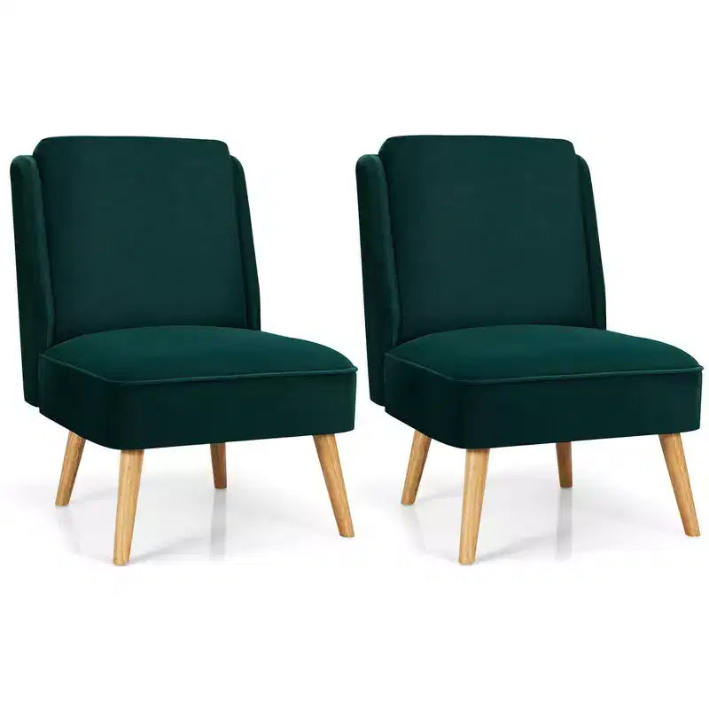 Costway Lot de 2 fauteuils d'appoint en velours, fauteuil simple, fauteuil de loisirs avec cadre en bois