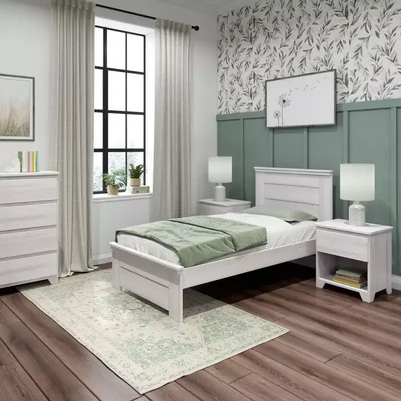 Cadre de lit double Max & Lily avec tête de lit à panneaux, lit plateforme moderne en bois massif style ferme
