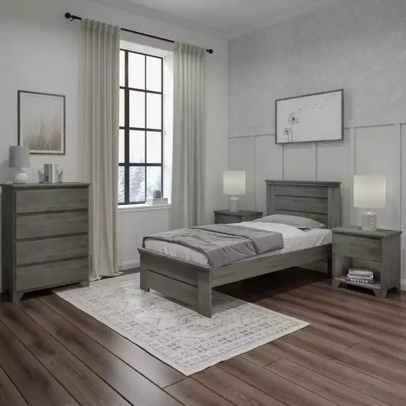 Cadre de lit double Max & Lily avec tête de lit à panneaux, lit plateforme moderne en bois massif style ferme