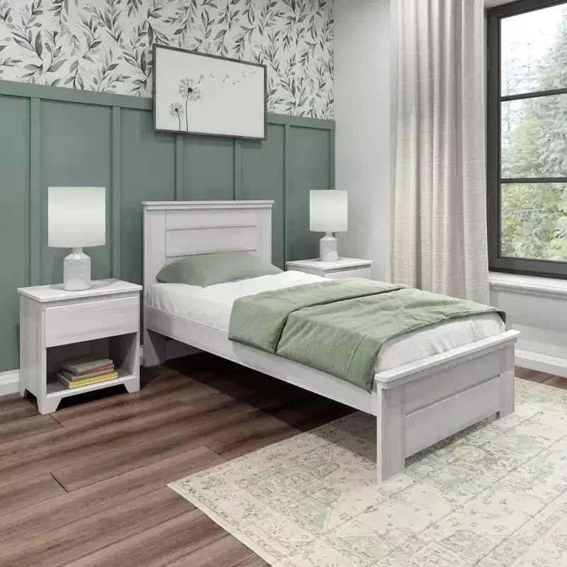 Cadre de lit double Max & Lily avec tête de lit à panneaux, lit plateforme moderne en bois massif style ferme